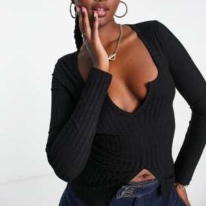 ASOS Ribbed Black Long Sleeve Top - Medium